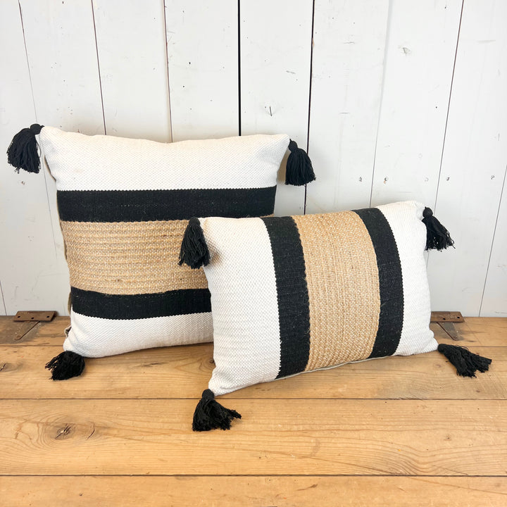 Black, Cream, and Tan Striped Pillows