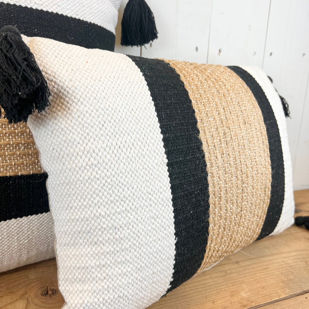 Black, Cream, and Tan Striped Pillows