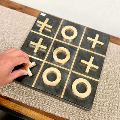 Black and Gold Marble Tic Tac Toe 