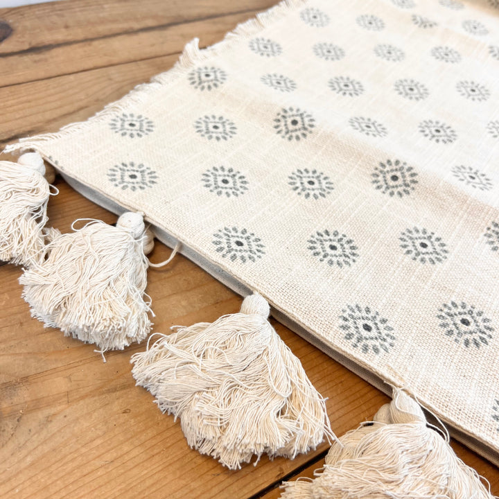 Cream Table Runner with Tassels