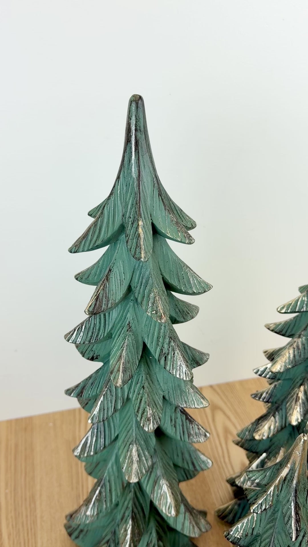 Green Resin Trees with Gold Accent Large - Set of 3