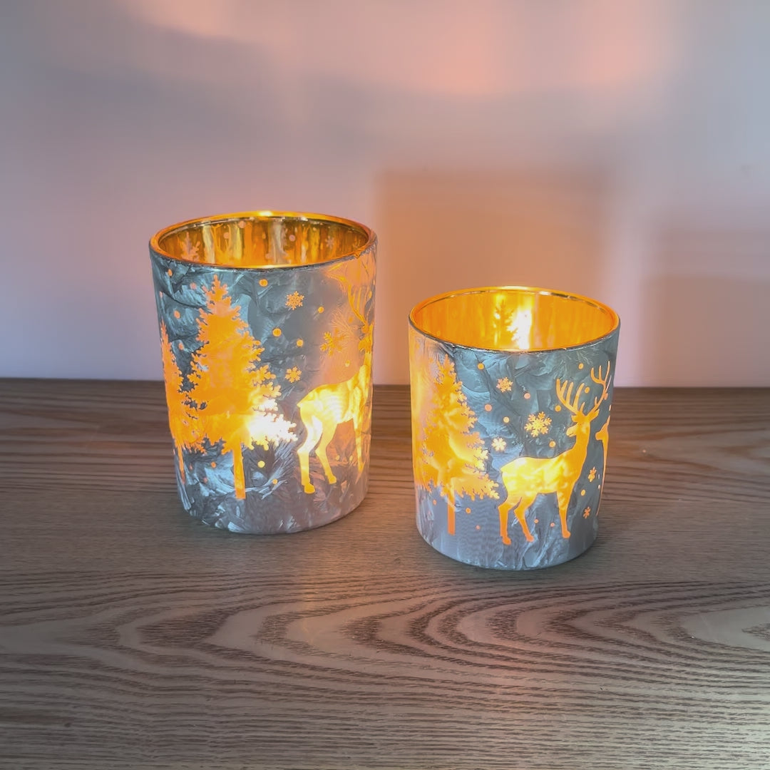 Golden Deer Glass Candle Holders, Set of 2