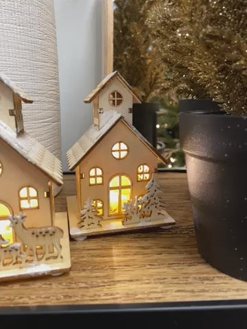 Lighted Wood House Set
