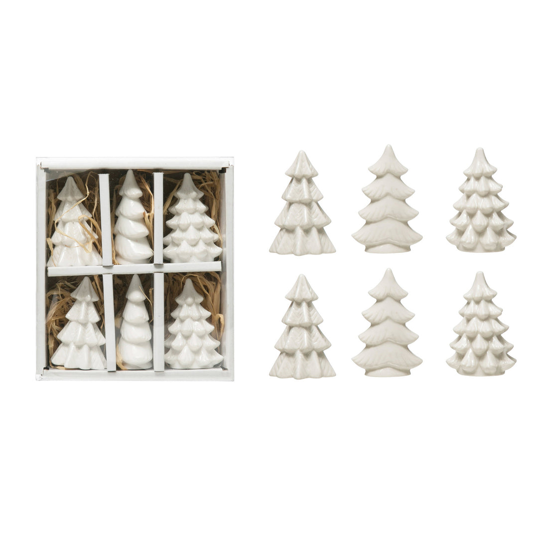 White Stoneware Trees, Boxed Set of 6
