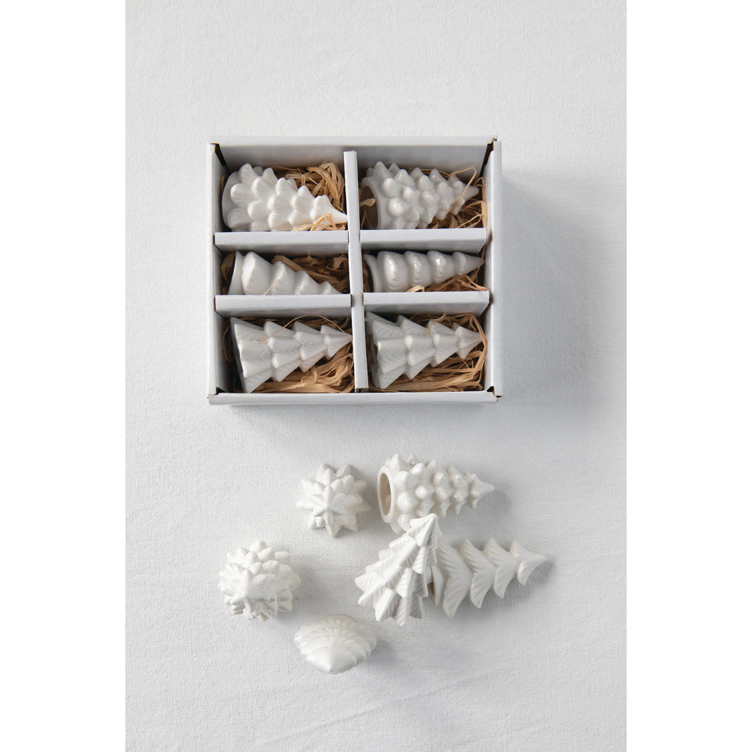 White Stoneware Trees, Boxed Set of 6