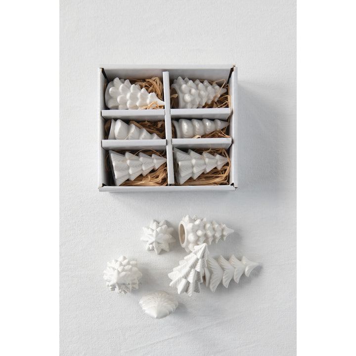 White Stoneware Trees, Boxed Set of 6