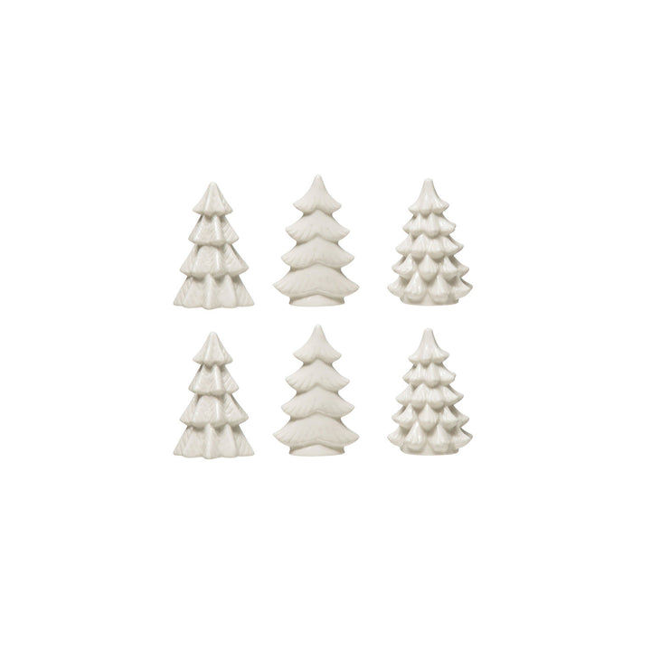 White Stoneware Trees, Boxed Set of 6
