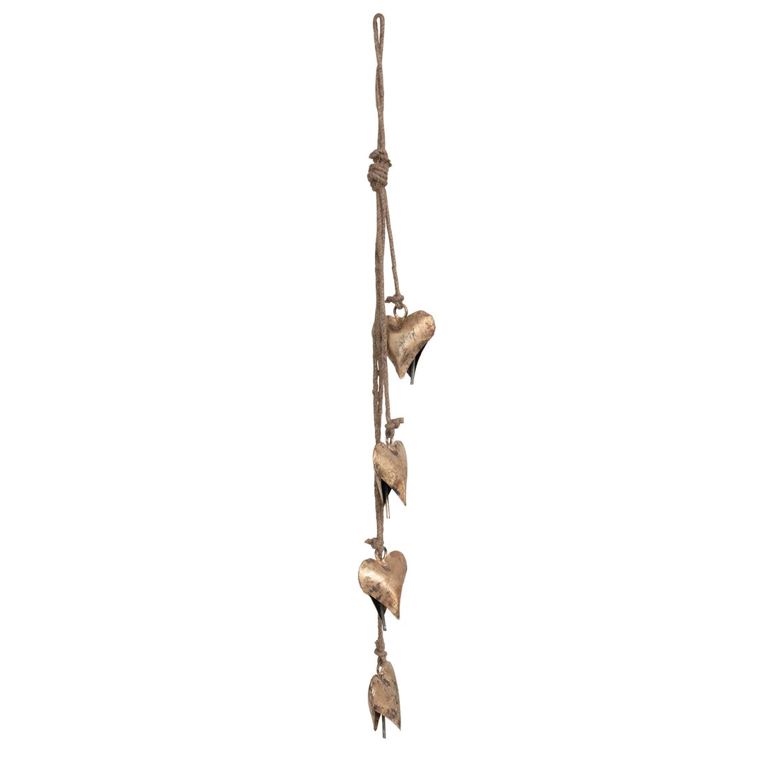 Metal Hearts on Jute Rope - Antique Brass
