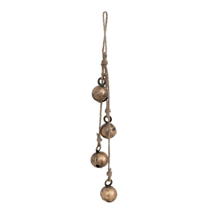 Hanging Metal Jingle Bells with Jute Rope - Antique Brass