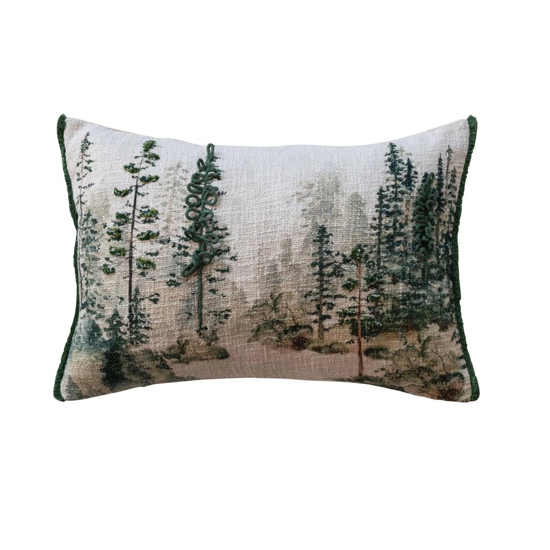 Embroidered Tree Lumbar Pillow