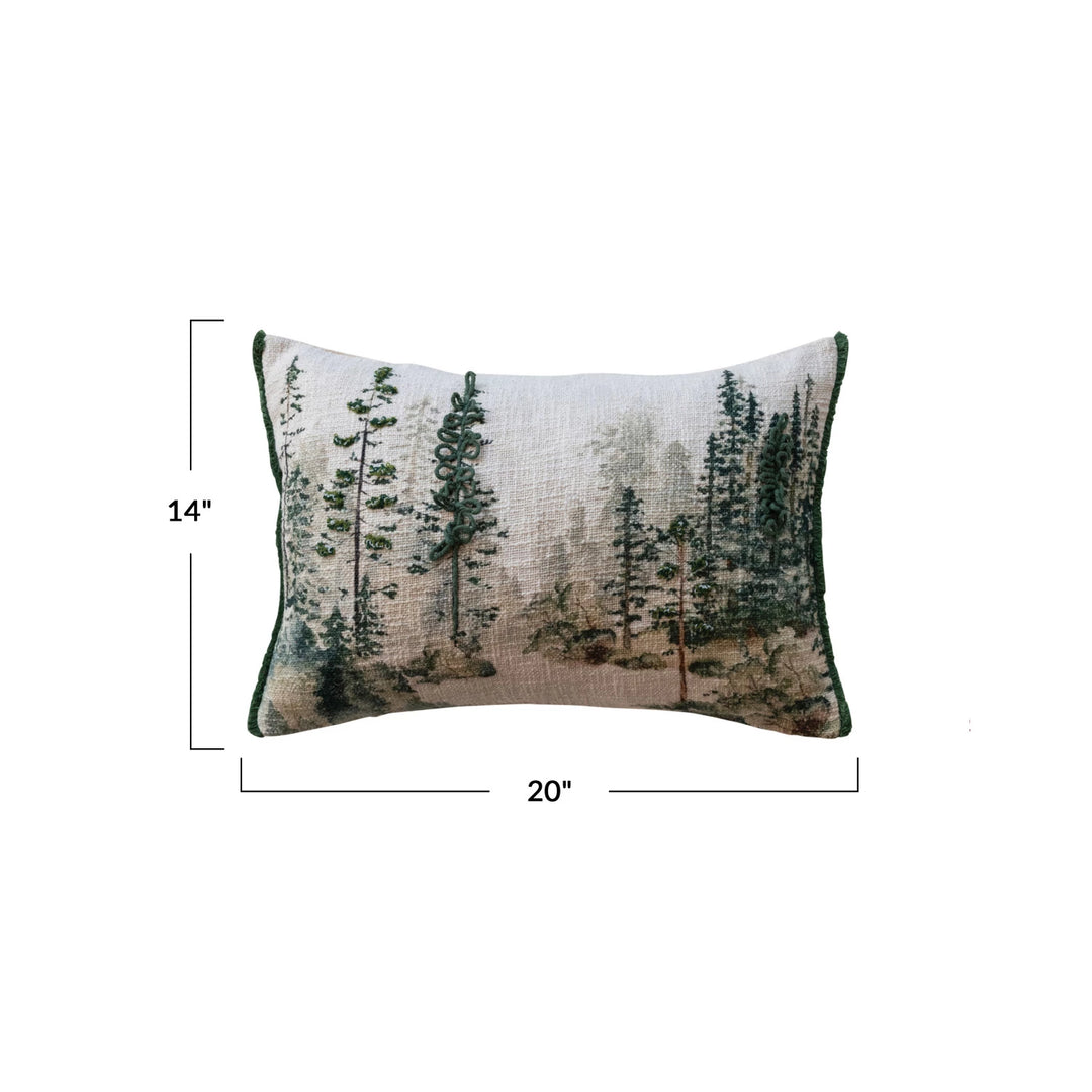 Embroidered Tree Lumbar Pillow