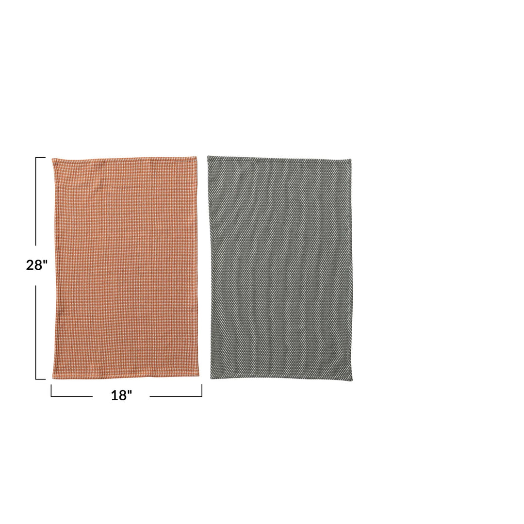 Woven Cotton Dobby Tea Towels, Orange & Green Color - Set of 2