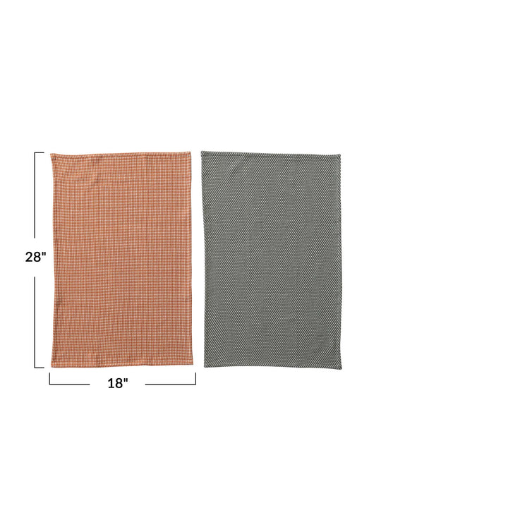 Woven Cotton Dobby Tea Towels, Orange & Green Color - Set of 2