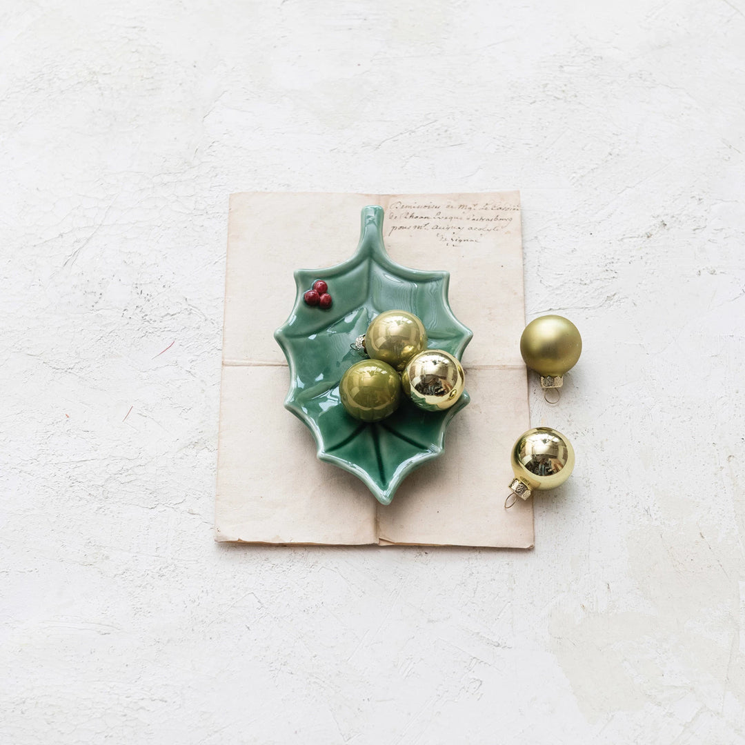 Stoneware Holly Leaf Shaped Dish