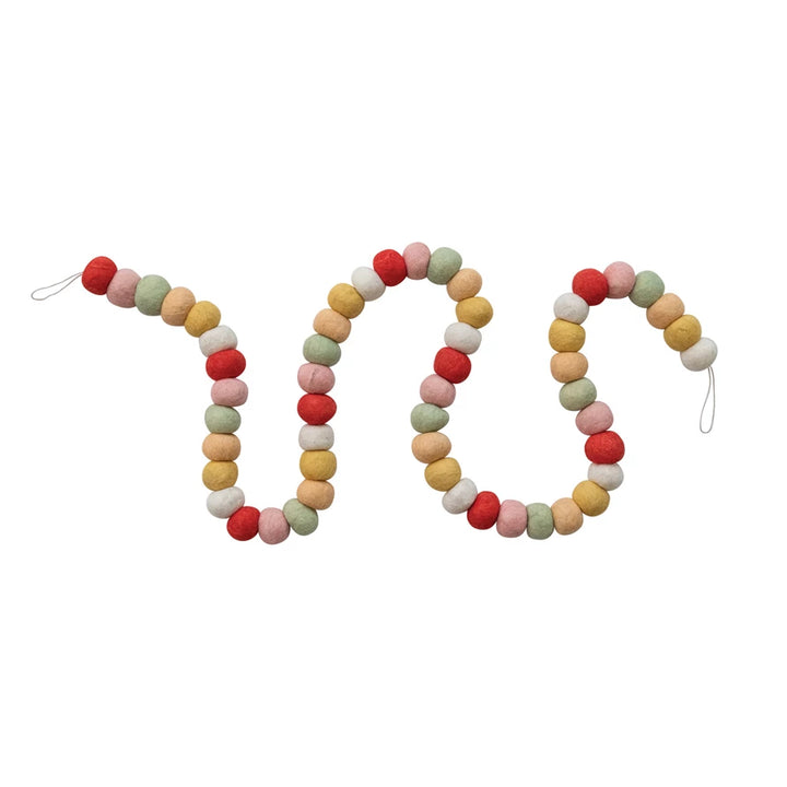 Handmade Wool Felt Ball Garland, Multi Color - 2 Styles