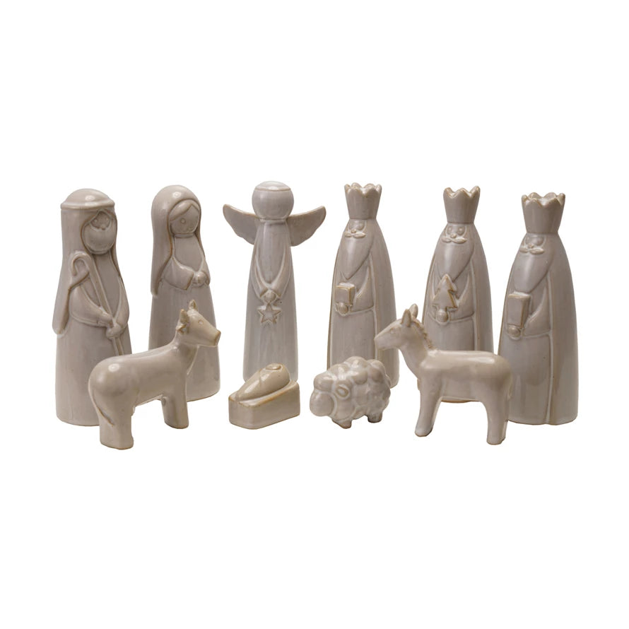 Stoneware Nativity Set with Reactive Glaze