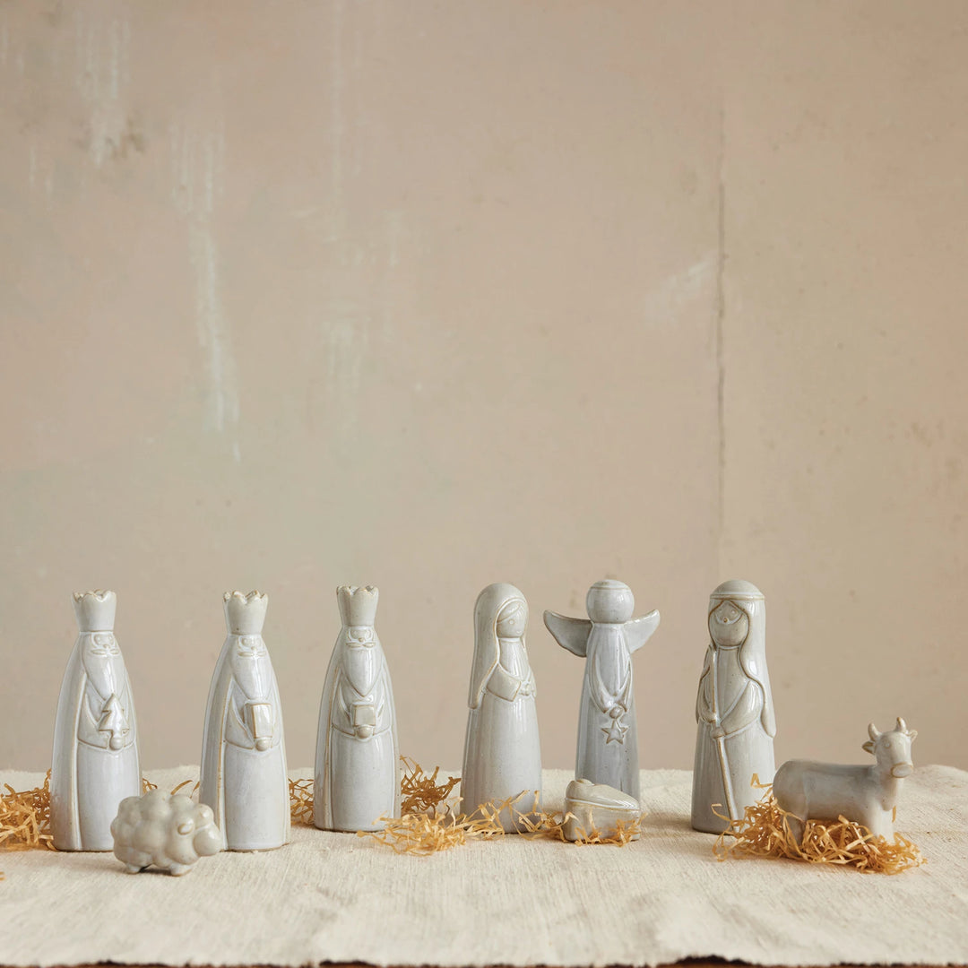Stoneware Nativity Set with Reactive Glaze