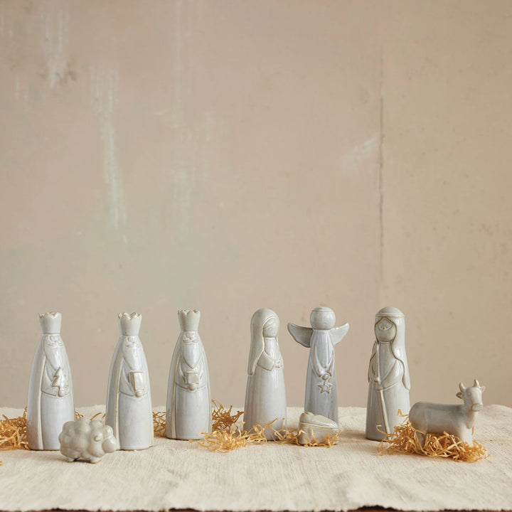 Stoneware Nativity Set with Reactive Glaze