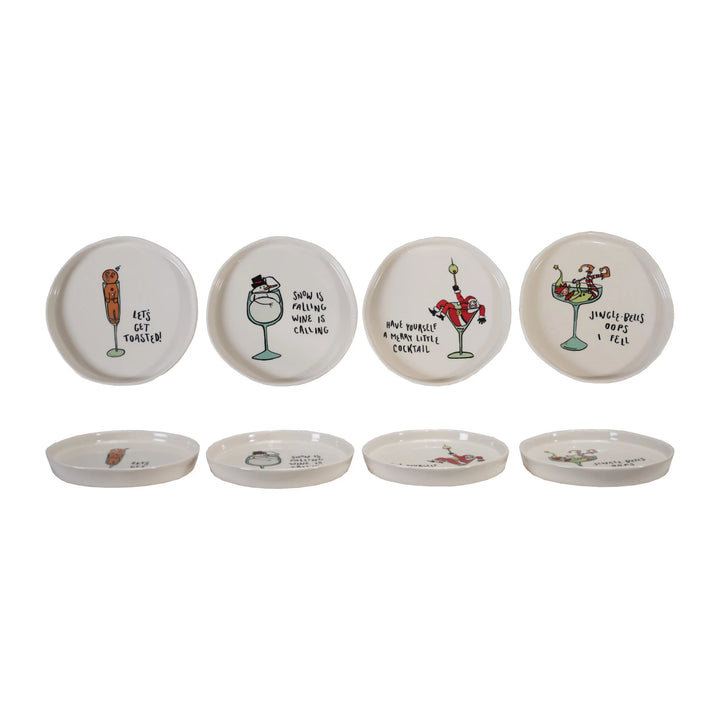 Tipsy Holiday Stoneware Plates - 4 Styles