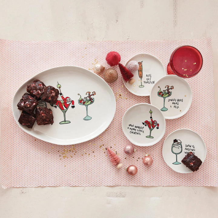 Tipsy Holiday Stoneware Plates - 4 Styles