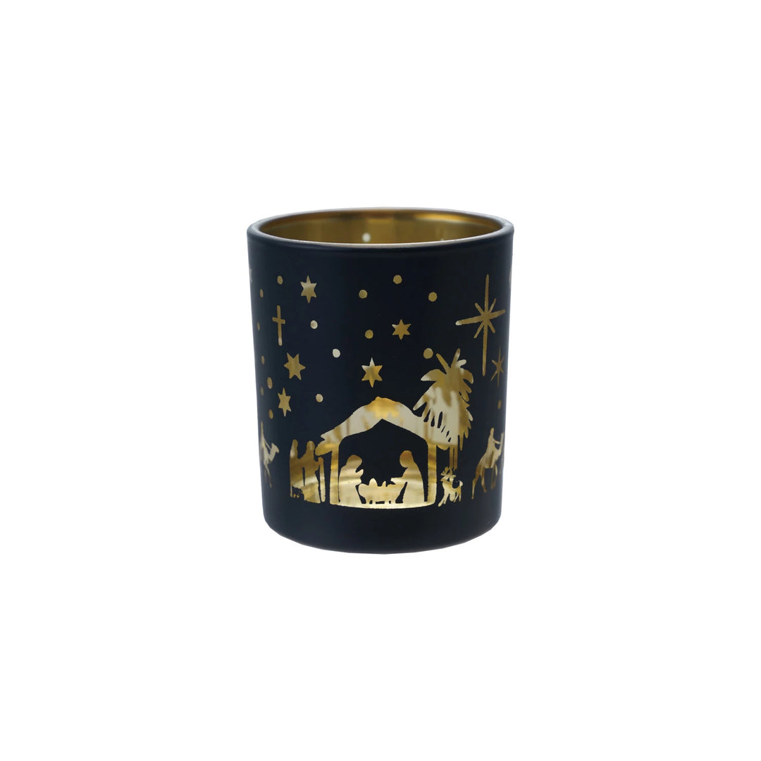 Glass Votive Holder with Laser Etched Nativity
