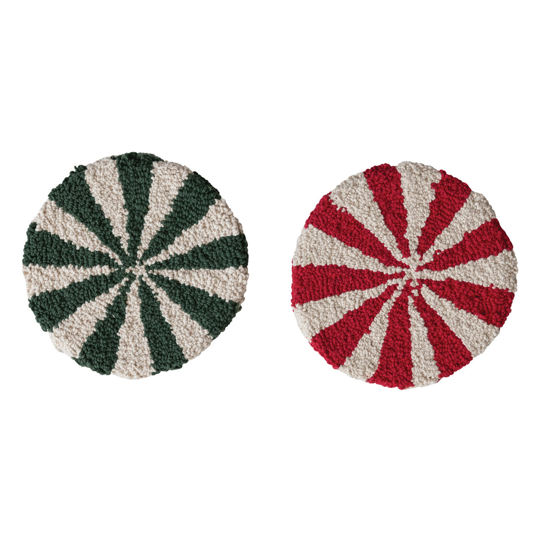 8" Round Cotton Tufted Candy Striped Trivet, Set of 2