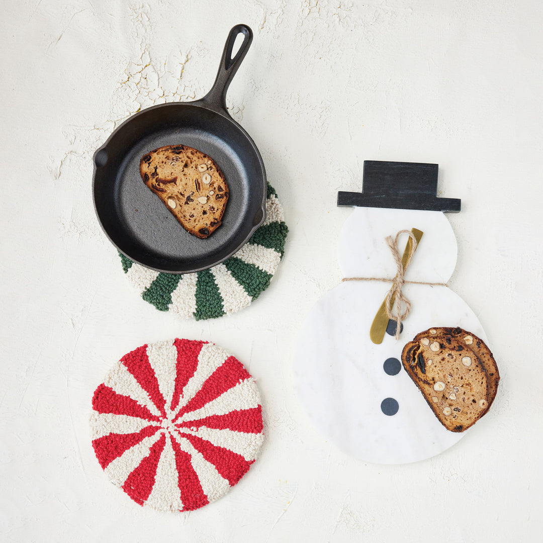 8" Round Cotton Tufted Candy Striped Trivet, Set of 2