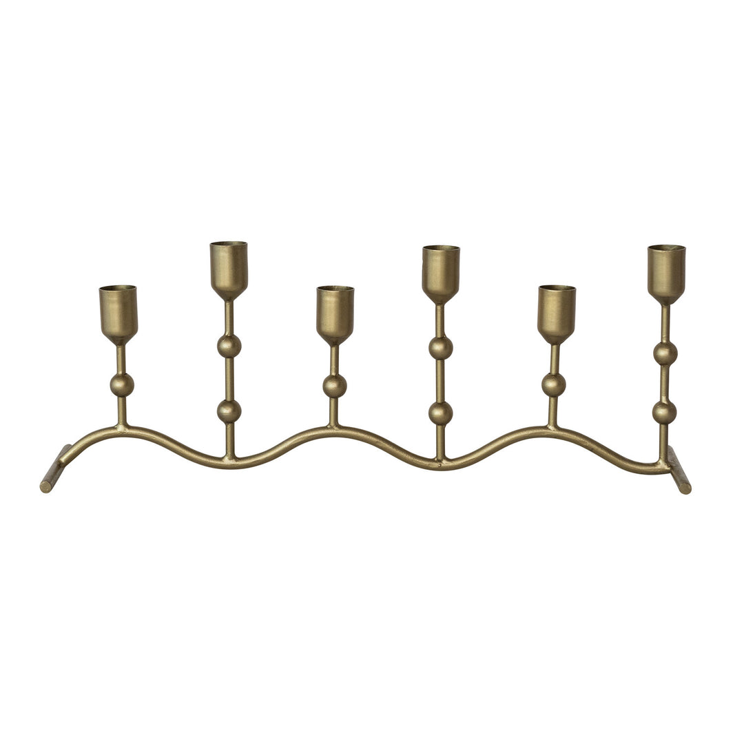 Hand-Forged Iron Candle Runner with Balls & Curved Base (Holds 6 Tapers)