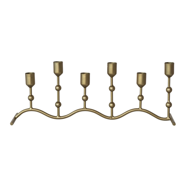 Hand-Forged Iron Candle Runner with Balls & Curved Base (Holds 6 Tapers)