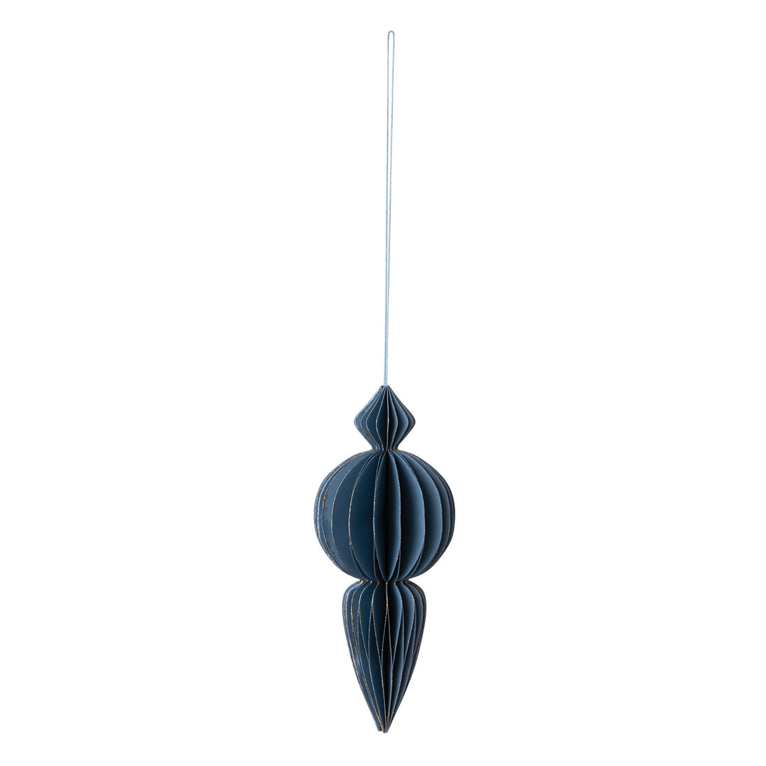 Honeycomb Finial Ornament With Gold Glitter Edges, Blue