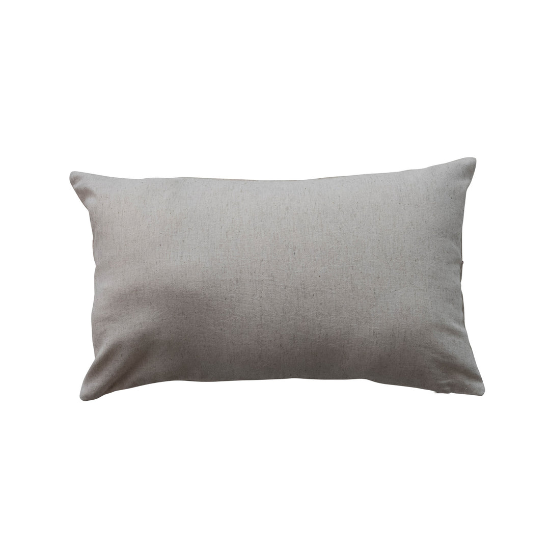 Cotton & Linen Lumbar Pillow with Embroidered "Merry Christmas", Natural & Copper Color