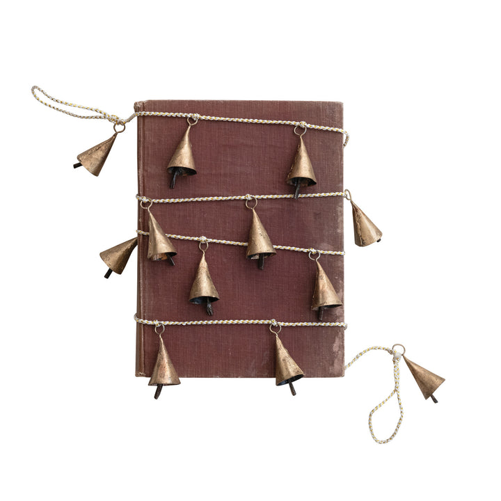 Metal Bell Garland with White & Gold Cord, Gold Finish