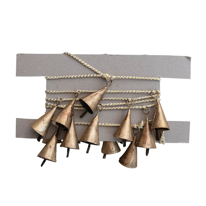 Metal Bell Garland with White & Gold Cord, Gold Finish