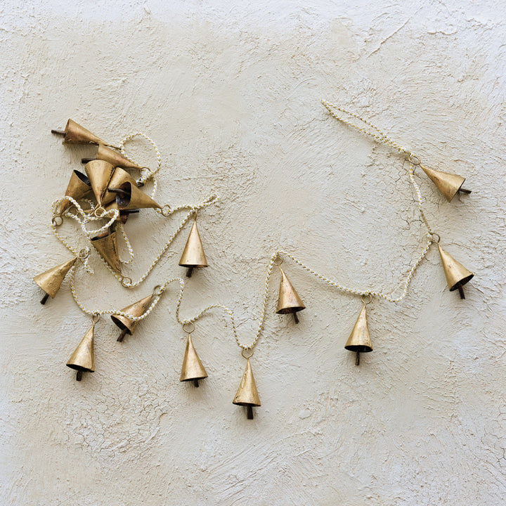 Metal Bell Garland with White & Gold Cord, Gold Finish