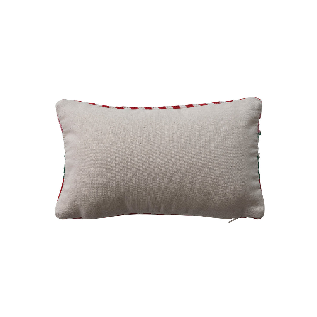 Cotton Crocheted Lumbar Pillow with Stripes Pattern