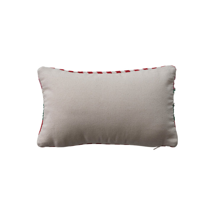 Cotton Crocheted Lumbar Pillow with Stripes Pattern