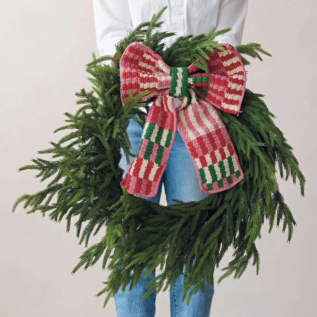 Crocheted Cotton Stripe Bow with Clip