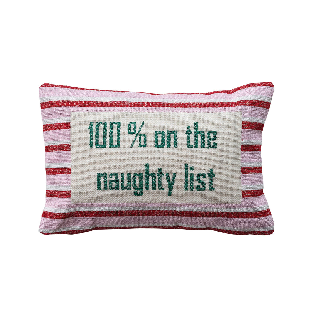 "100% On The Naughty List" Cotton Lumbar Pillow