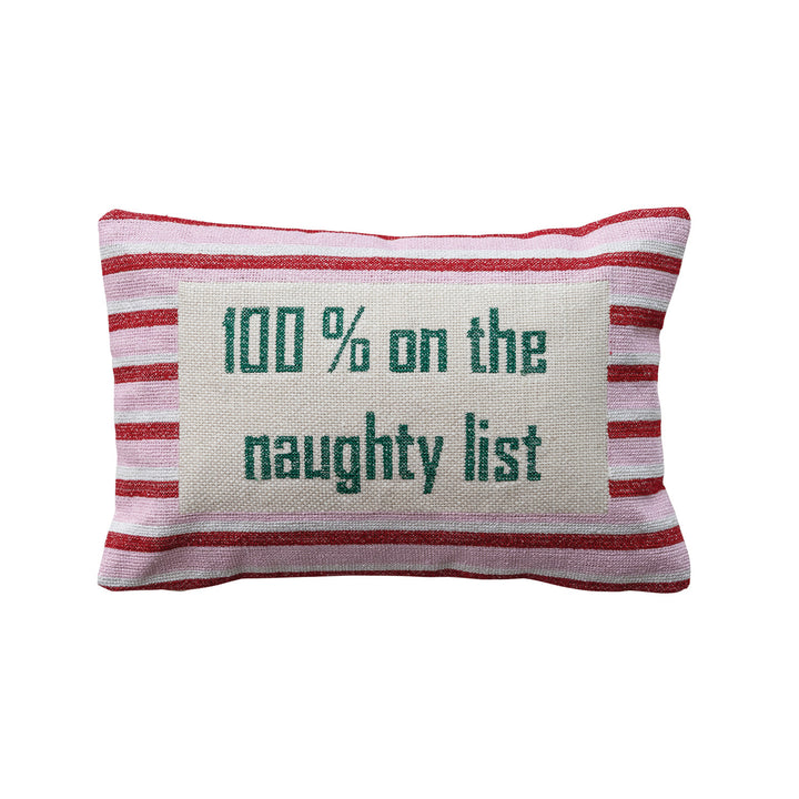 "100% On The Naughty List" Cotton Lumbar Pillow