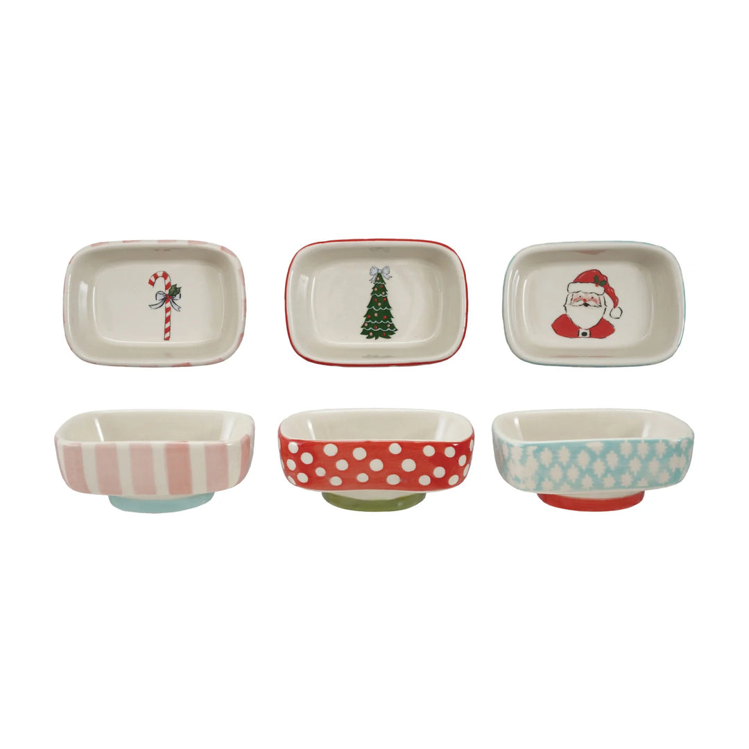 Stoneware Footed Dish with Holiday Image Inside, 3 Styles