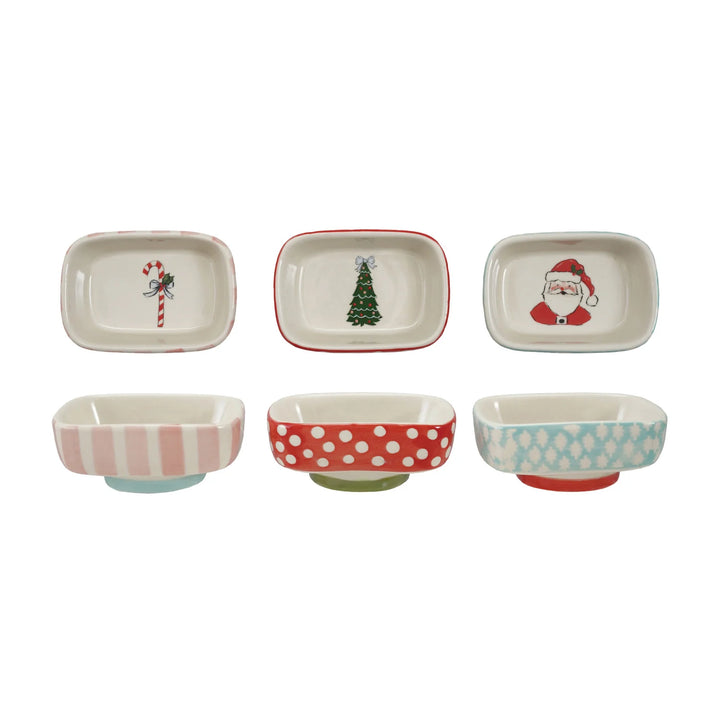 Stoneware Footed Dish with Holiday Image Inside, 3 Styles