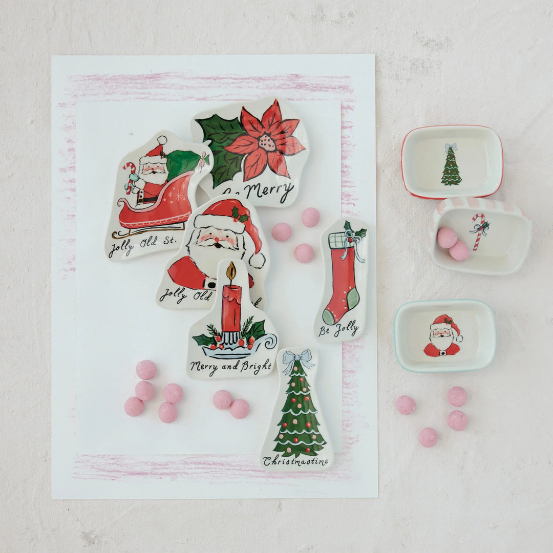 Stoneware Footed Dish with Holiday Image Inside, 3 Styles