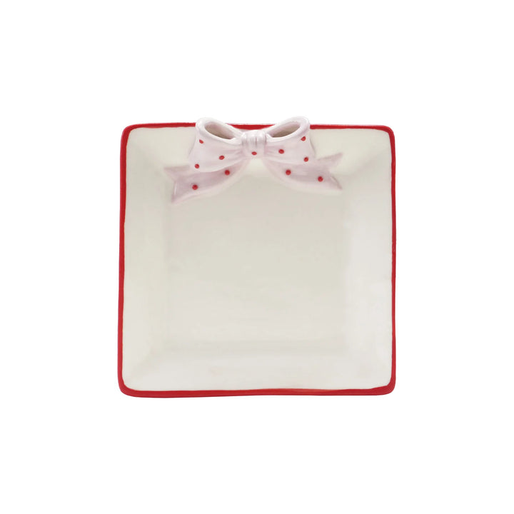 Hand-Painted Stoneware Striped Plate Pink & Red