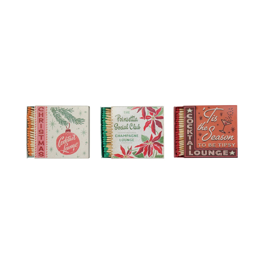 Matches in Embossed Matchbox with Holiday Bar Saying - 3 Styles Available