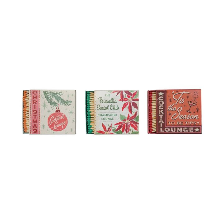 Matches in Embossed Matchbox with Holiday Bar Saying - 3 Styles Available