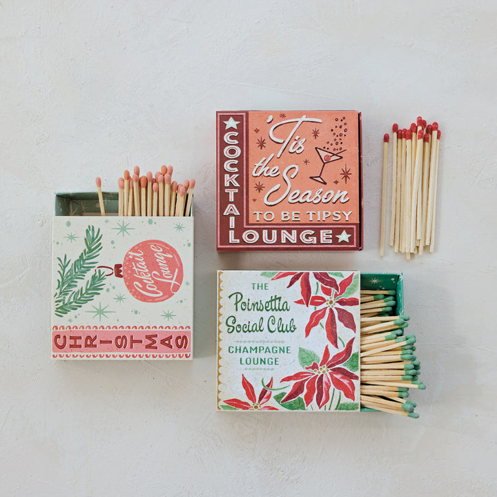 Matches in Embossed Matchbox with Holiday Bar Saying - 3 Styles Available