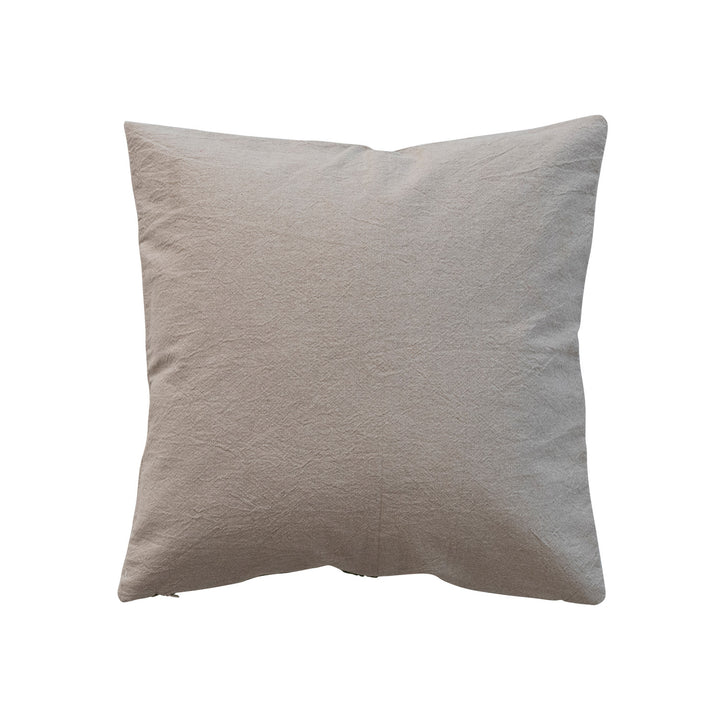 Cotton Pillow with Embroidered Pine Boughs, Ornaments & Snowflakes