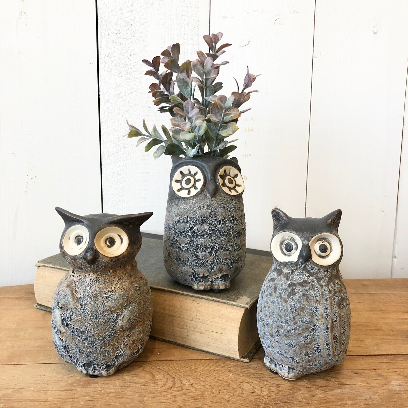 Stoneware Owl Vase (Set of 3)
