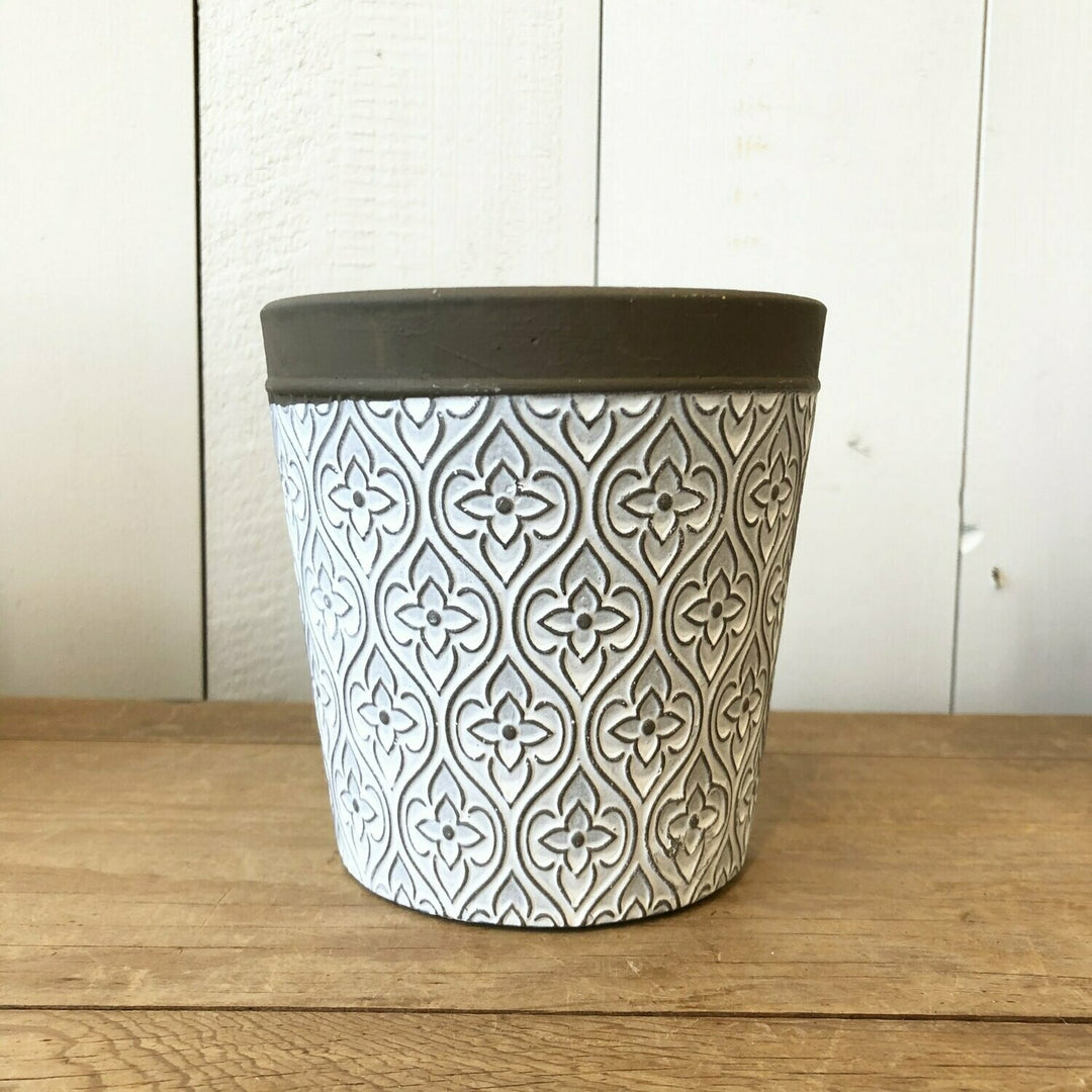 White & Brown Embossed Design Pot