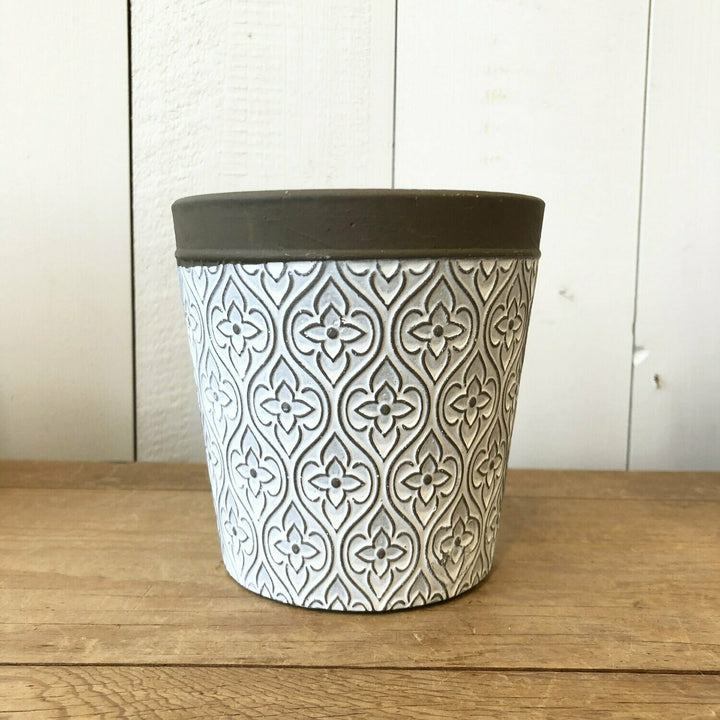 White & Brown Embossed Design Pot